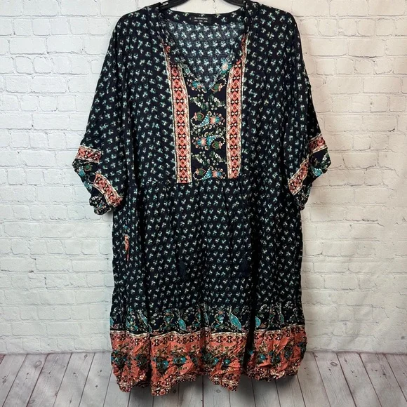 BloomChic Blue Floral Bohemian Balloon Sleeve Midi Dress Plus Size 5X - Picture 1 of 7